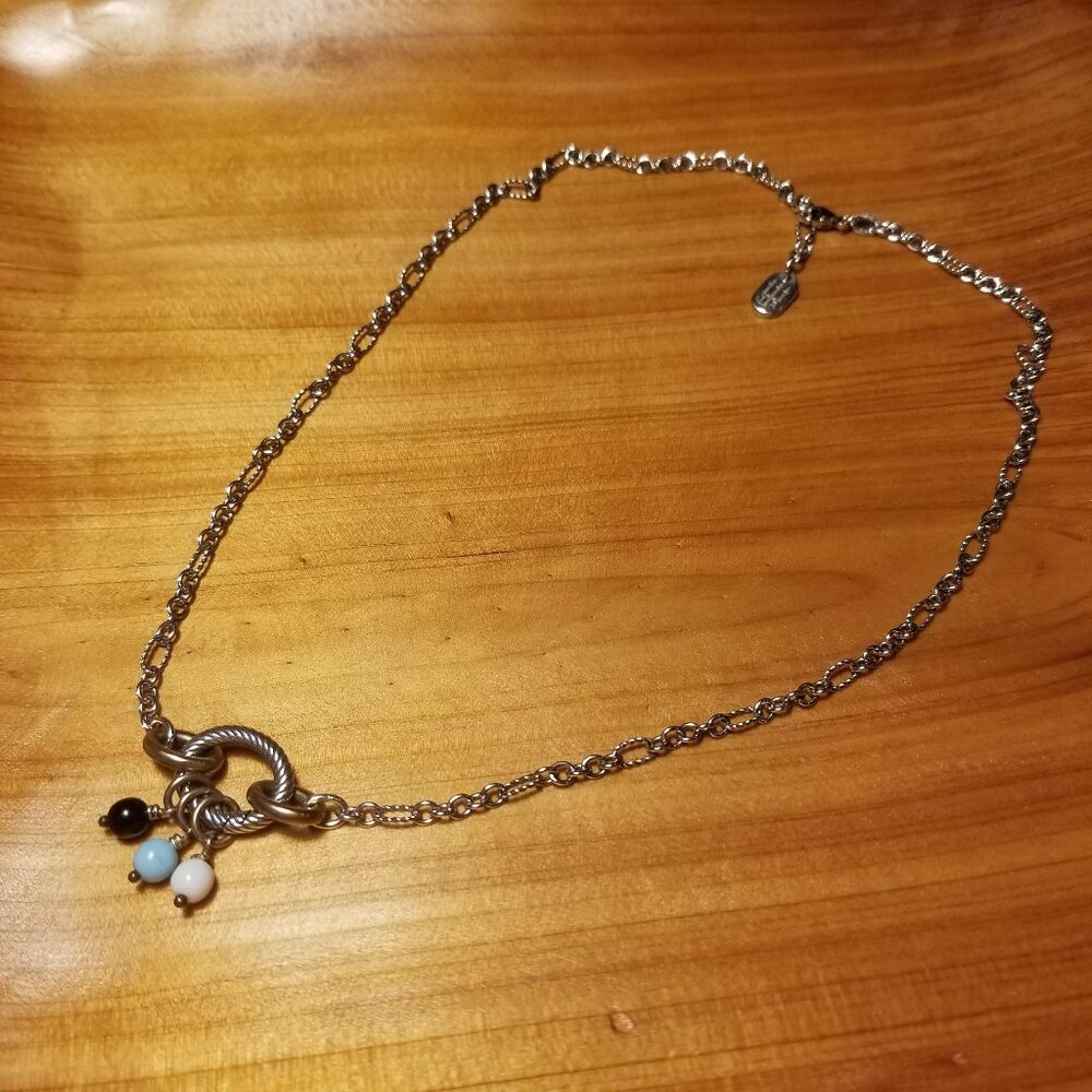 James Avery Oval Twist Changeable Charm Holder Necklace & 3 Glass Enhancer Beads